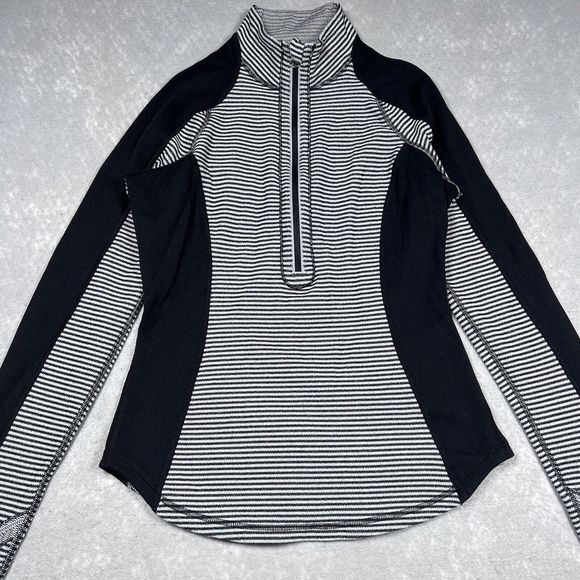 Lululemon Black Run U-Turn 1/4 Zip Pullover Reversible Stripe Women’s Size: 4 - Picture 2 of 11